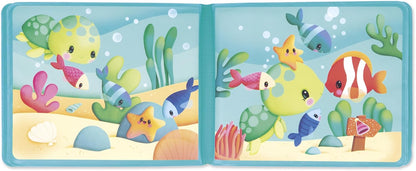 Janod - Livro de banho interativo com 3 brinquedos de aspersão incluídos - 1 livro + 3 aspersores - Desenvolve habilidades motoras finas - Fácil de limpar - A partir de 10 meses - J04733