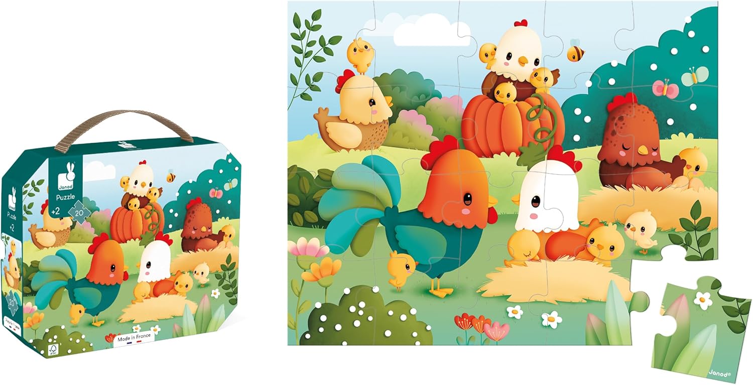 Janod - Welcome To The Farmyard Puzzle - Quebra-cabeça de papelão FSC
