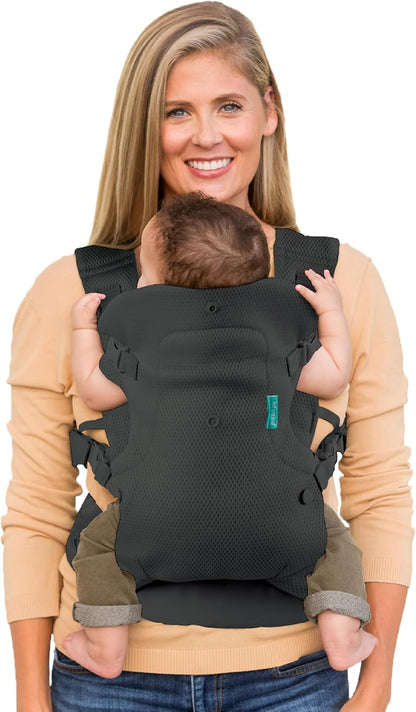 Canguru Infantino Flip 4 em 1 Leve e Arejado - Respirável, Suporte Lombar, Cinto de Cintura Ajustável, Apoio de Cabeça, Assento Ergonômico, Alças Macias para Recém-Nascidos e Crianças de 3,6 a 14,5 kg, Cinza Escuro