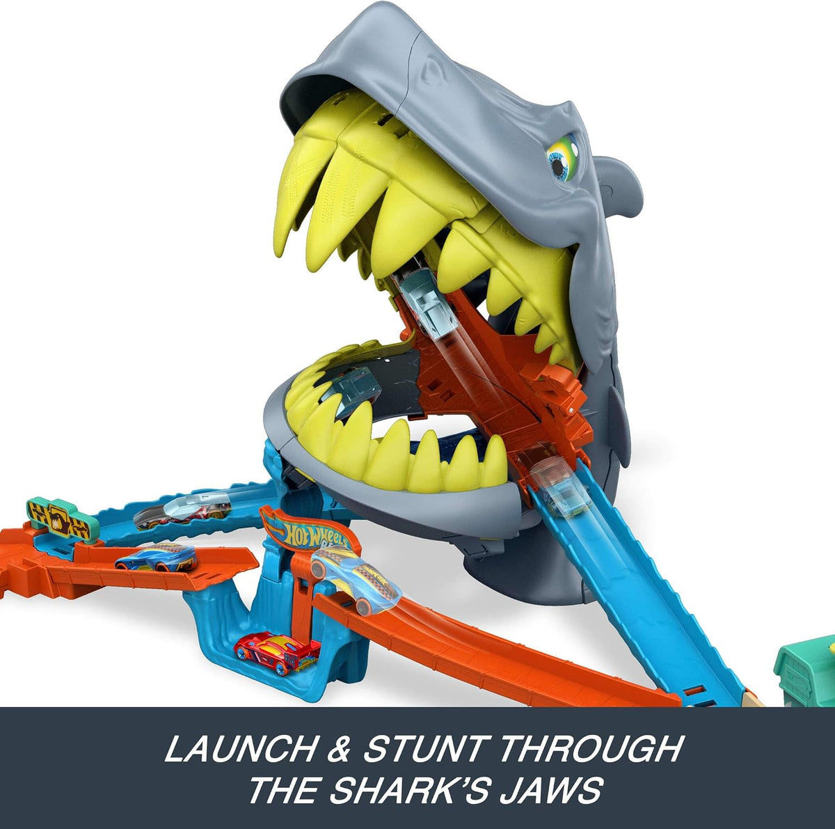 Hot Wheels Conjunto  City Shark Chomp Beach e carrinho em escala 1:64 | Pista com veículo de metal (die-cast) em escala 1:64, 2 formas de brincar