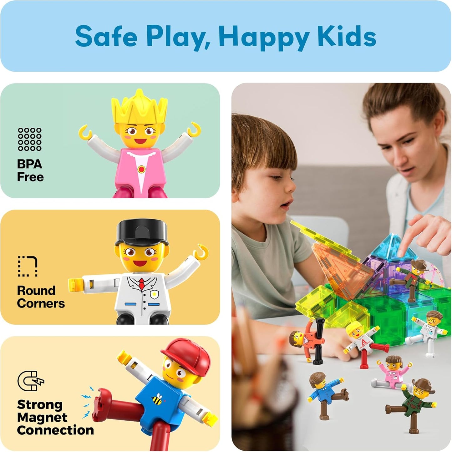 PicassoTiles Conjunto de Brinquedo Infantil com 16 Figuras de Ação de Personagens, Pacote de Expansão, Blocos de Construção Magnéticos, Brinquedo STEM para Brincar de Faz de Conta, Peças de Montar PTA08