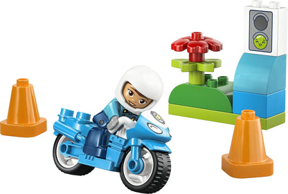 LEGO DUPLO Motocicleta Policial Azul - Brinquedo Educativo para Desenvolvimento da Coordenação Motora de Crianças Pequenas - Inclui Motocicleta, Figura de Policial e Semáforos - Presente de Aniversário para Meninos e Meninas a partir de 2 Anos - 10471