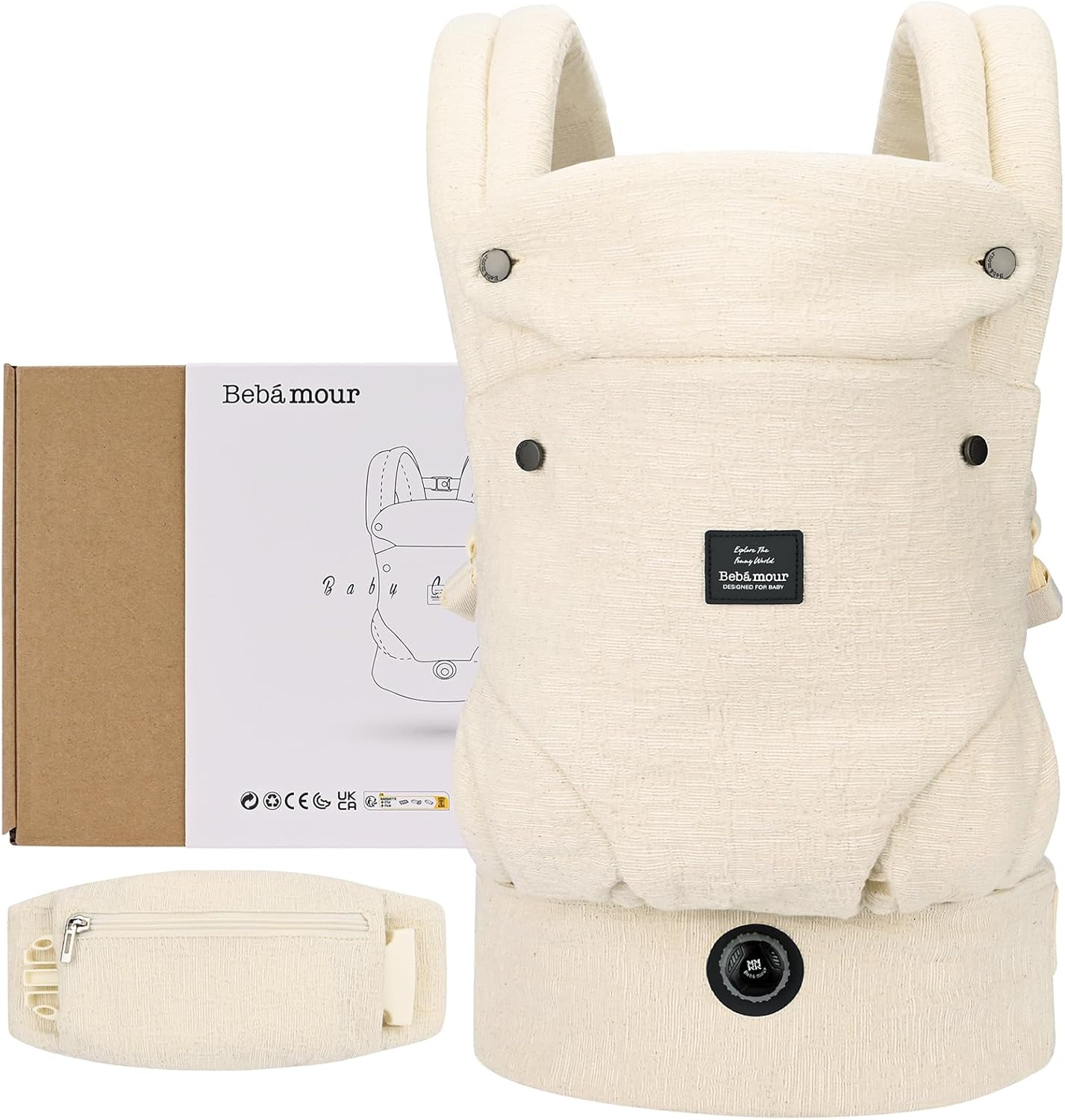Bebamour Canguru para Bebê para bebês de 3,6 a 14,9 kg, ergonômico, confortável, em algodão, para uso frontal e nas costas, bege.