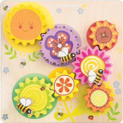 Le Toy Van - Petilou Juguete educativo de madera Montessori Gears &amp; Cogs 'Busy Bee Learning' | Juguete de actividad sensorial para niños pequeños a partir de 1 año