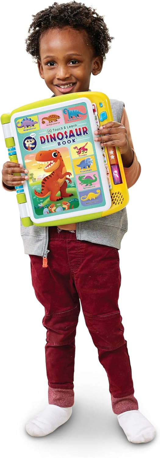 LeapFrog Touch & Learn Dinosaur Book, livro educacional e interativo, mais de 500 pontos de contato, períodos Triássico, Jurássico e Cretáceo, música e frases, brinquedo infantil para idades de 3, 4, 5 anos ou mais