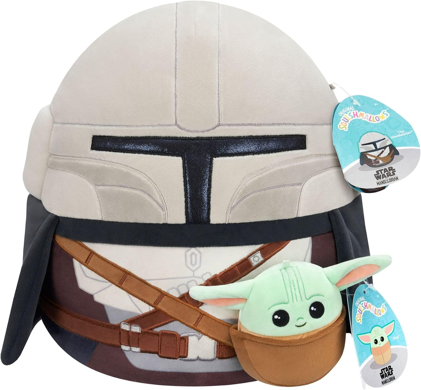 Squishmallows Pelúcias Originais Star Wars: Mandalorian (30 cm) + Grogu (9 cm) | Conjunto com 2, para maiores de 3 anos
