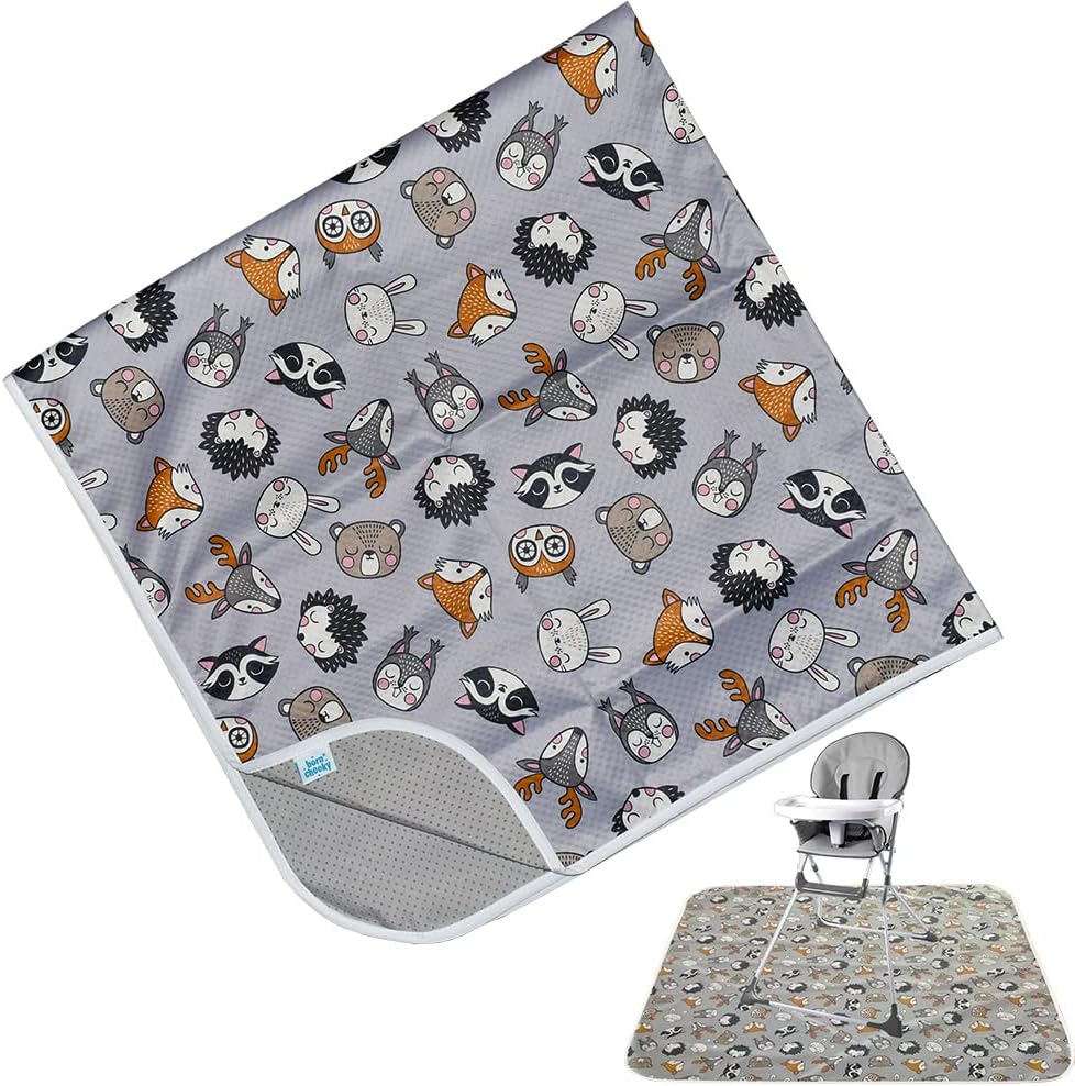 Born Cheeky Tapete Woodland Splash para cadeira alta grande 51 "antiderrapante à prova d'água lavável Splat Mat para bebê criança desmame de cadeira alta, artesanato bagunçado e sessões de brincadeira fácil de limpar