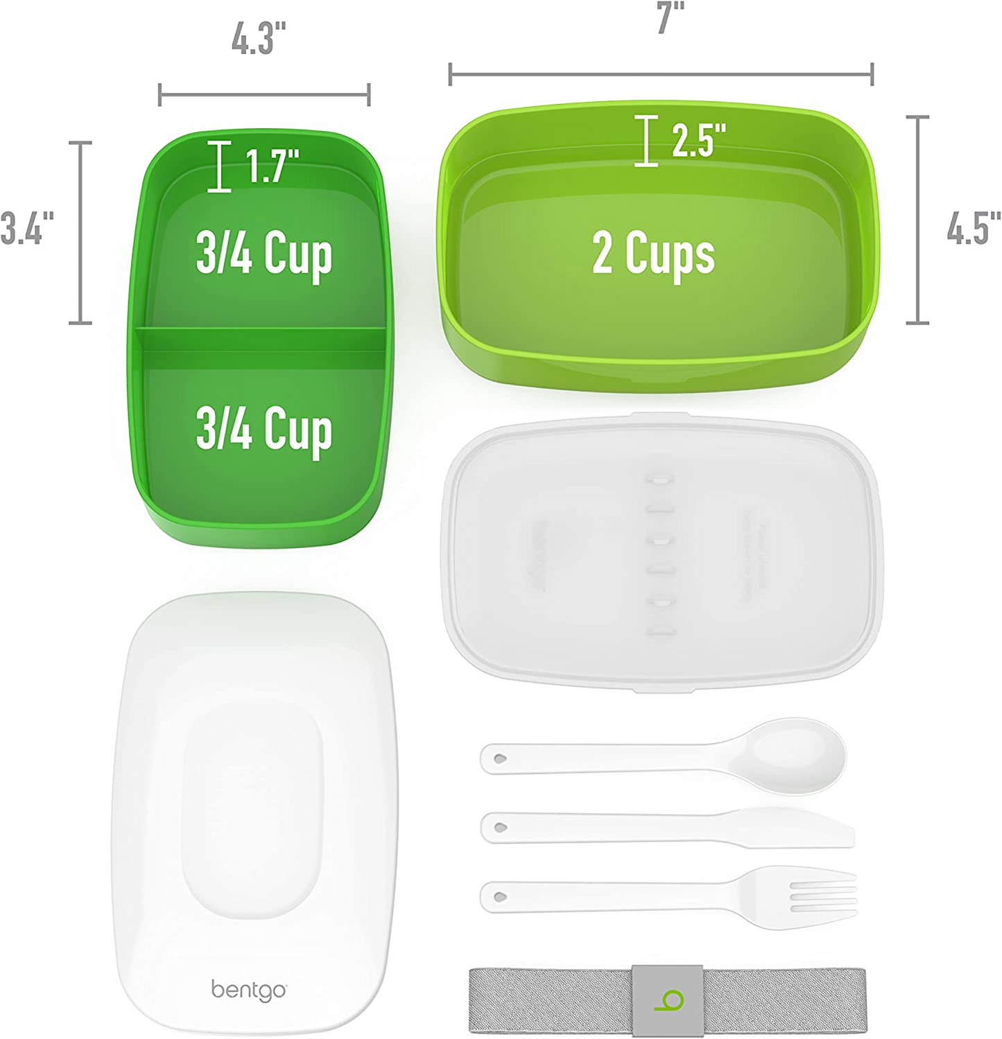 Bentgo Solução de lancheira empilhável tudo-em-um - Bento Box moderno e elegante inclui 2 recipientes empilháveis, talheres de plástico embutidos, alça de vedação (verde)