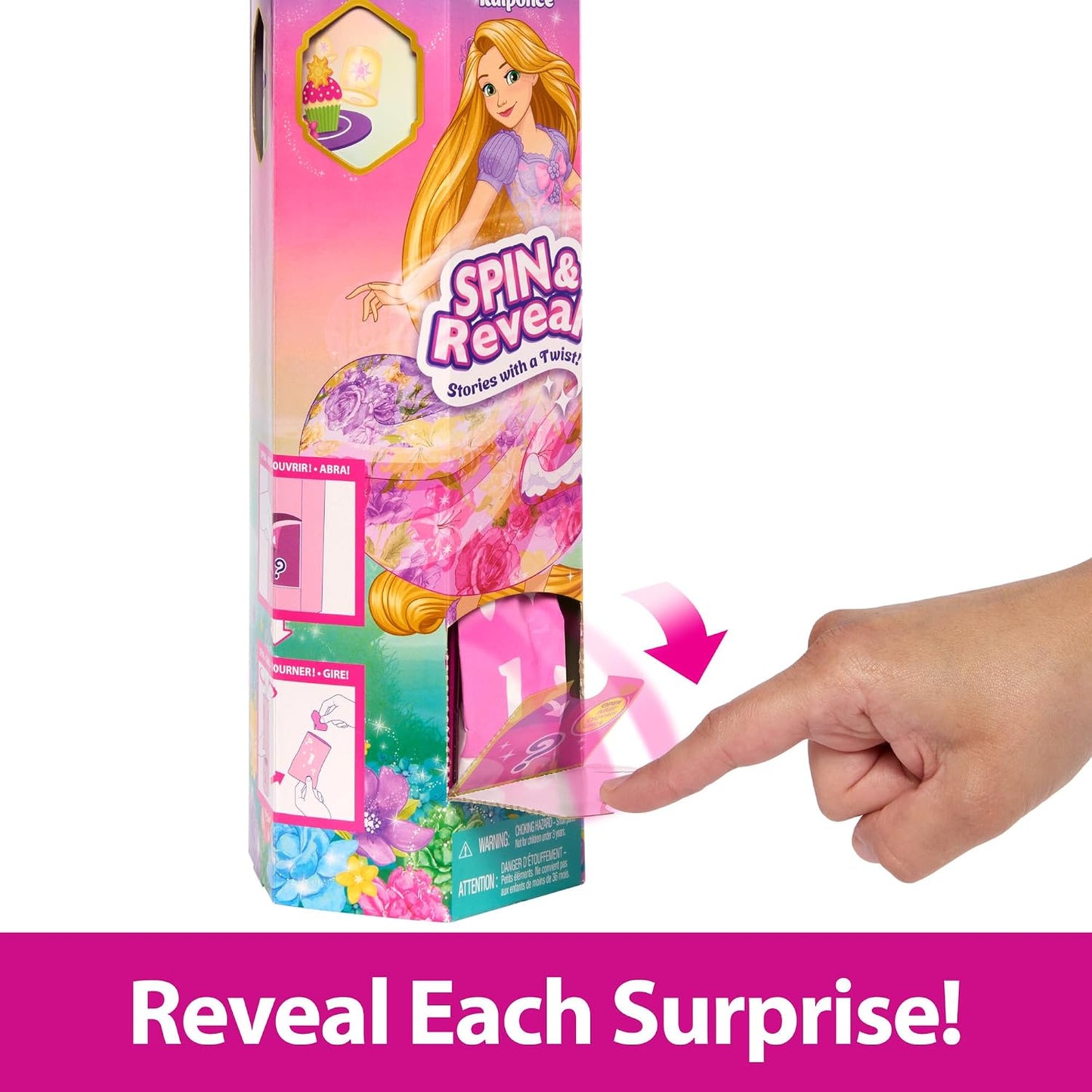 Mattel Conjunto de Boneca Disney Princess Rapunzel "Gira e Revela" com 11 Surpresas (incluindo 5 acessórios, 5 adesivos e cenário), inspirado no filme, HTV86
