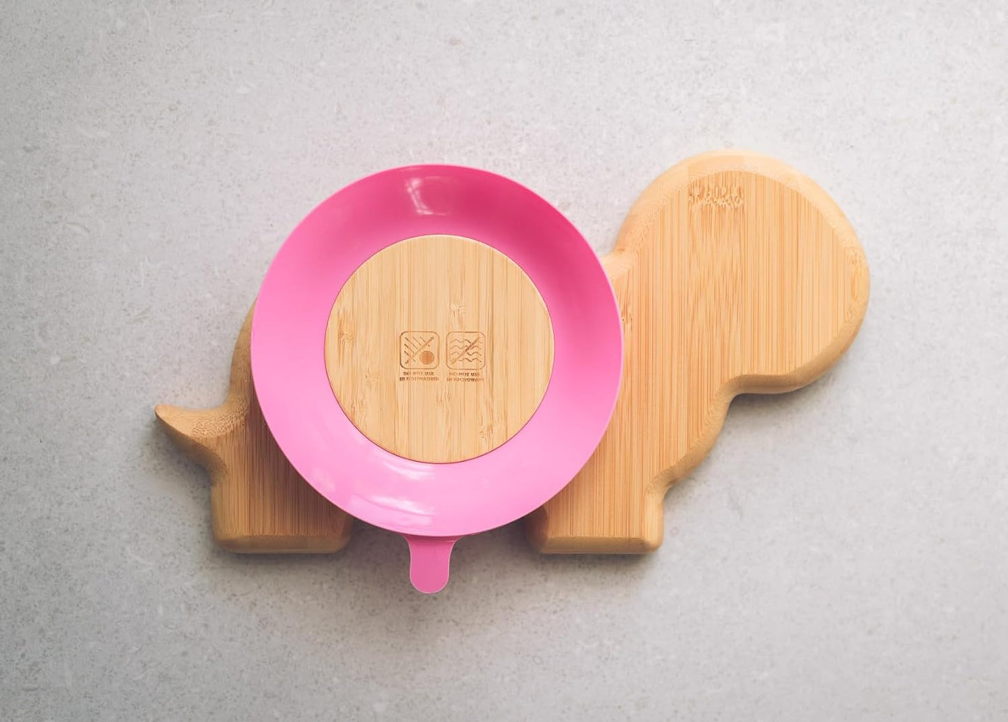 Juego de cuchara y plato de succión de bambú Moon and Moo Turtle para niños, niños pequeños y destete del bebé - No tóxico - Sin plástico - Permanece en su lugar - Plato de succión para bebé - Juego de destete para bebé (gris)