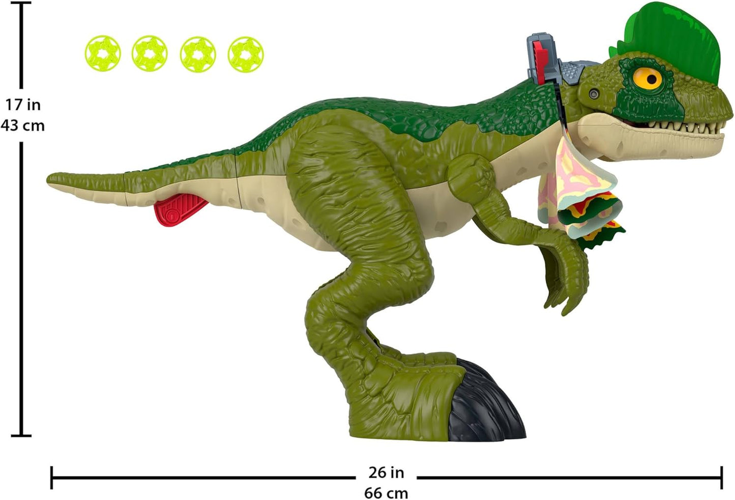 Brinquedo de dinossauro Fisher-Price Imaginext Jurassic World Thrash Attack Dilophosaurus, figura de 40 cm com luzes e sons, para crianças a partir de 3 anos, HVY16