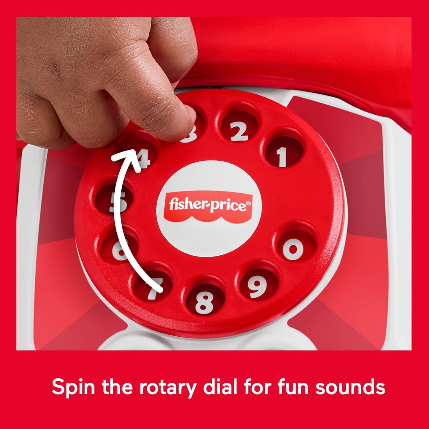 Telefone de brinquedo Fisher-Price Baby vermelho, edição de 80º aniversário da Mattel, com atividade de puxar para bebês e crianças a partir de 1 ano de idade, JGG97