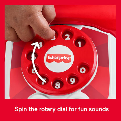 Telefone de brinquedo Fisher-Price Baby vermelho, edição de 80º aniversário da Mattel, com atividade de puxar para bebês e crianças a partir de 1 ano de idade, JGG97