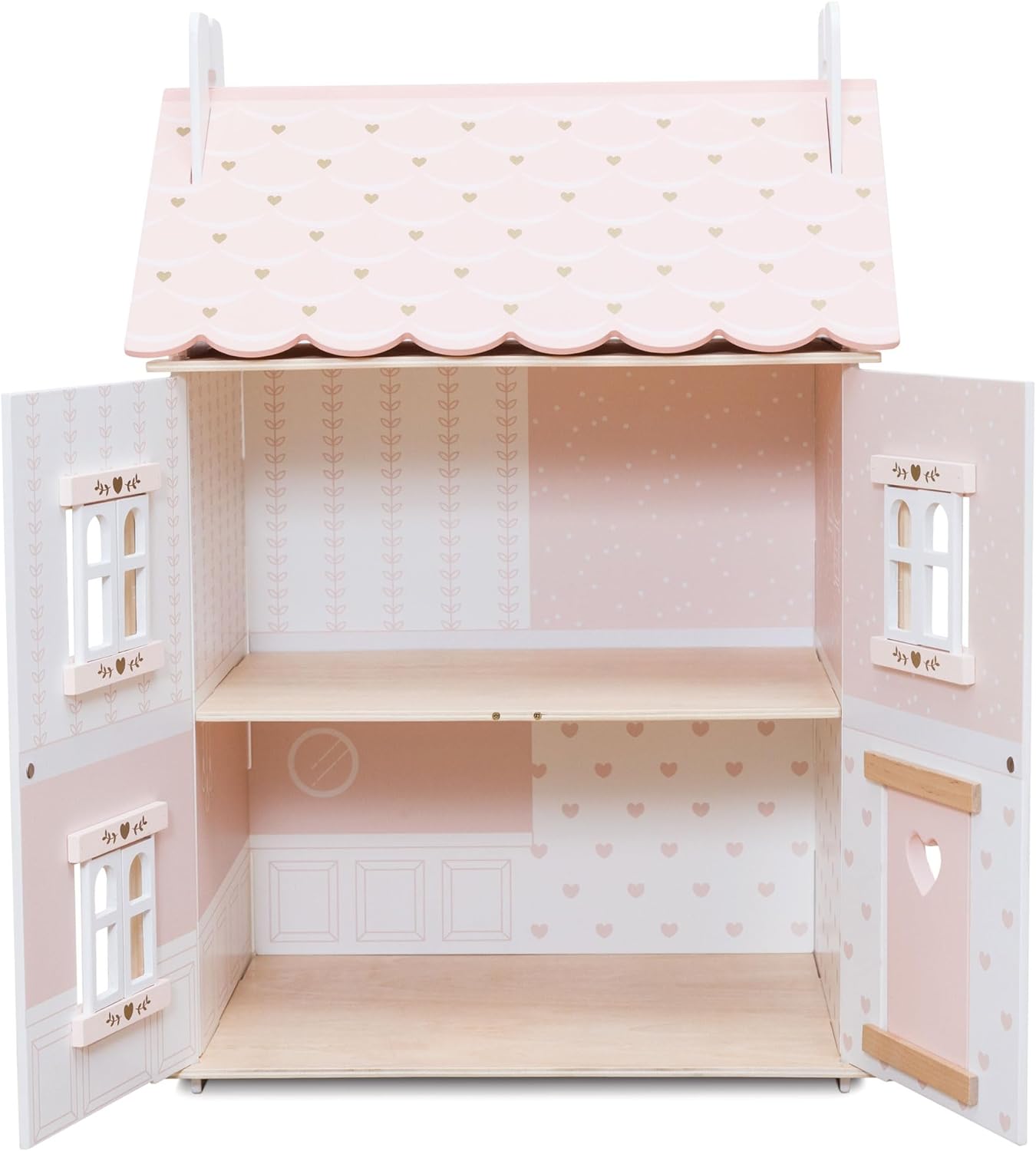 Le Toy Van – Casa de bonecas de madeira com coração rosa | Conjunto de jogos de casa de bonecas de madeira de 3 andares para meninas e meninos - adequado para maiores de 3 anos