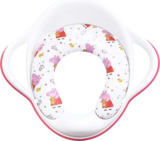 Peppa Pig Asiento de entrenamiento acolchado suave con respaldo alto y asas - Portátil para viajar y fácil de limpiar - Entrene a su hijo para ir al baño con su personaje favorito de Peppa Pig - Plástico antideslizante