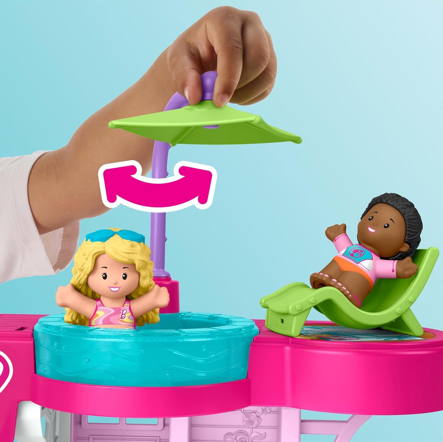 Fisher-Price Brinquedo Little People Casa de Praia da Barbie com Figuras e Acessórios para Crianças em Idade Pré-escolar a partir de 18 Meses, JCW71