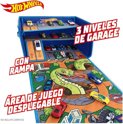 Hot Wheels Caixa de Garagem com Tapete de Brincar - 3 em 1 Caixa de Armazenamento Dobrável para Carrinhos com Pistas de Velocidade | Armazenamento para Carrinhos de Brinquedo (Carrinhos Não Inclusos)