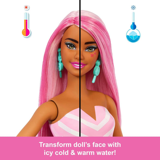 Barbie Pop Reveal Series - Boneca Fashion e Acessórios, Série Treat, Tema Sweet Swirl com Animal de Estimação, 8 Surpresas Incluindo Mudança de Cor, JFY62
