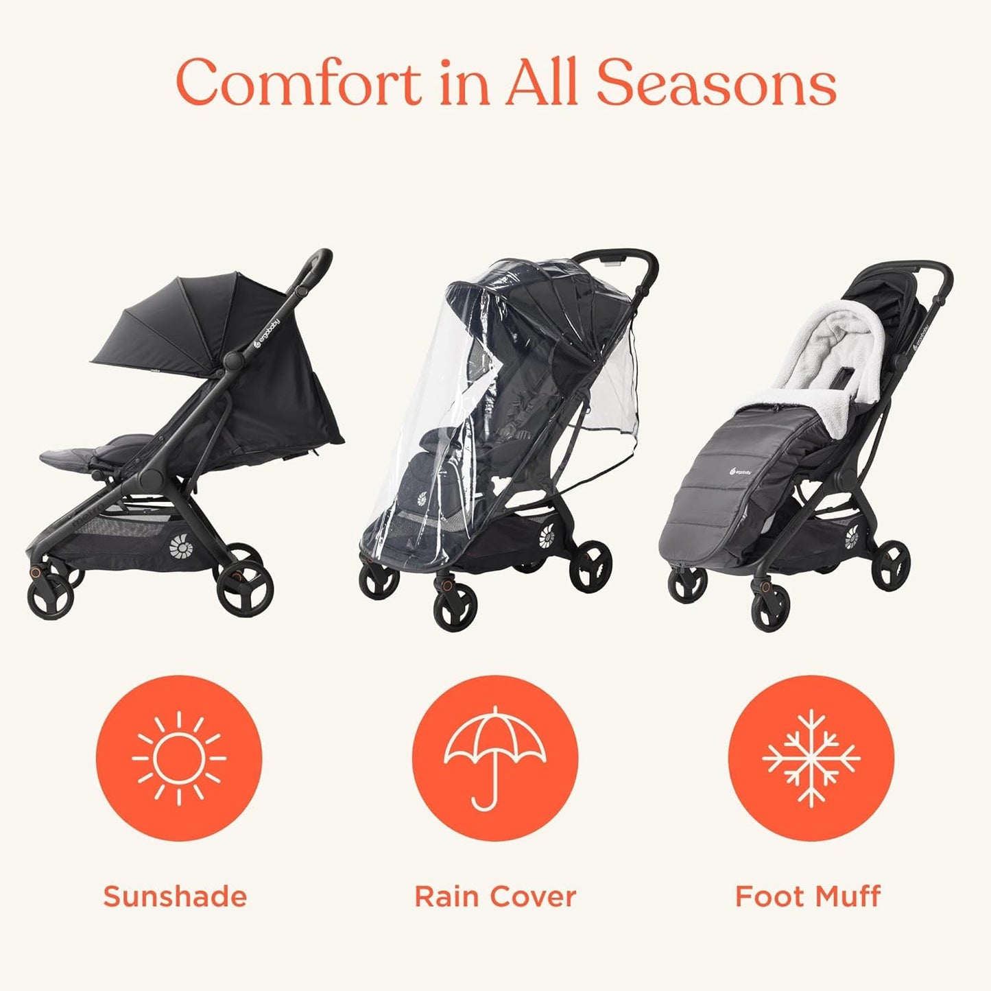 Ergobaby Carrinho de Bebê Metro3 com Função de Reclinação, Ideal para Bebês de 0 a 4 Anos (do Nascimento até 22kg), Dobrável e Compatível com Bebê Conforto, Alça Ajustável em Altura, Assento Ergonômico, Preto Ônix