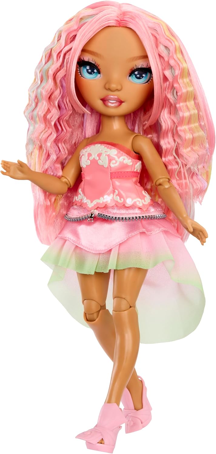 Rainbow High Be Dazzling - Adeline Rose - Boneca Fashion Rosa de 28cm com Ferramenta para Aplicar Brilho, Gemas Brilhantes e Acessórios de Estilo
