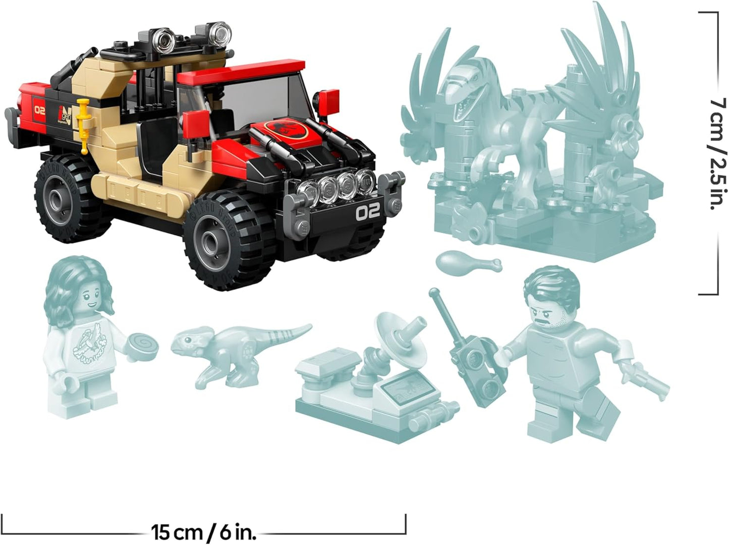LEGO Jurassic World Raptor Off-Road Escape Dinossauro Brinquedo - inclui 2 figuras de dinossauro, carro off-road e 2 minifiguras - Presente para meninos e meninas a partir de 6 anos e fãs do filme Rebirth - 76972