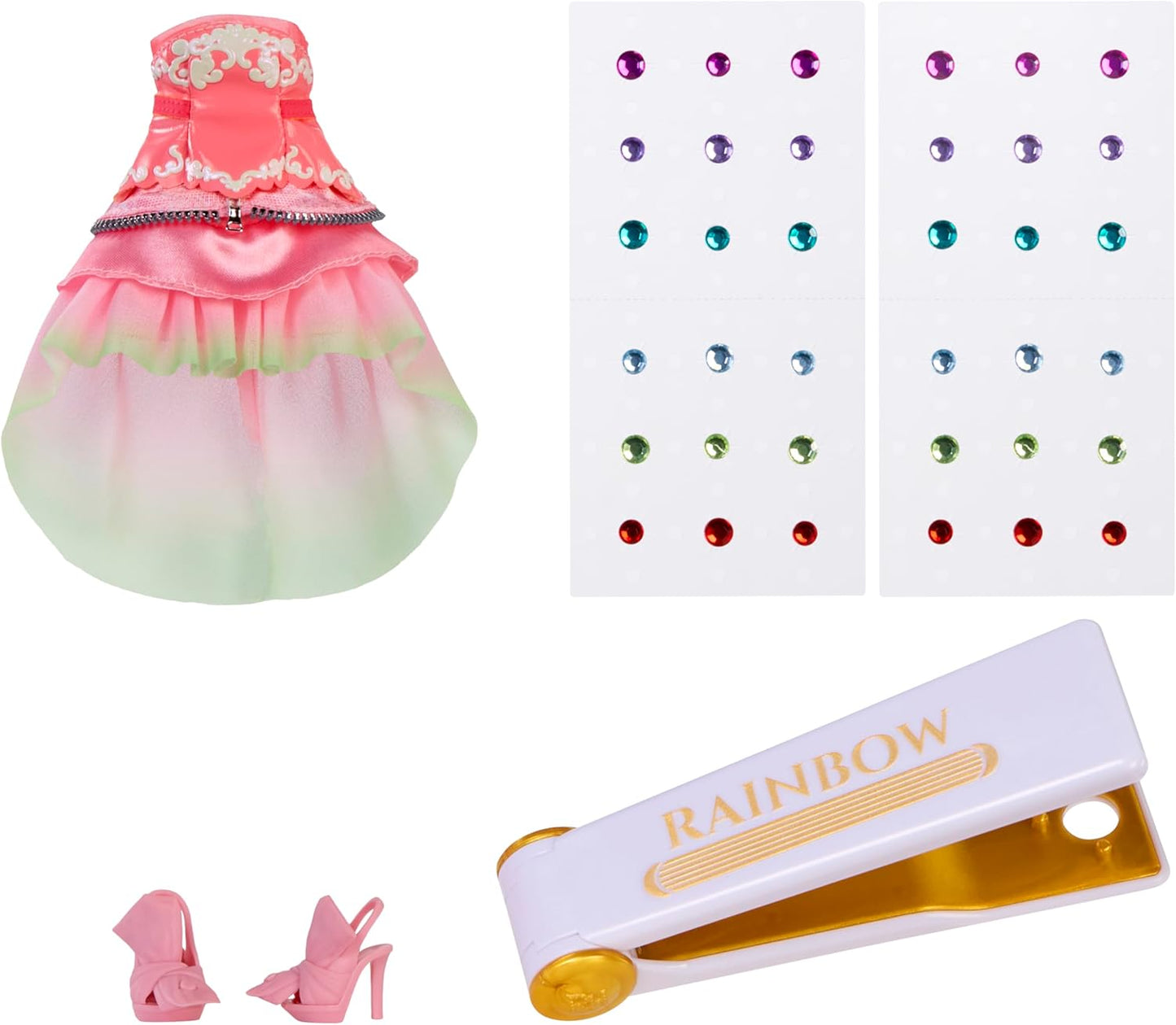 Rainbow High Be Dazzling - Adeline Rose - Boneca Fashion Rosa de 28cm com Ferramenta para Aplicar Brilho, Gemas Brilhantes e Acessórios de Estilo