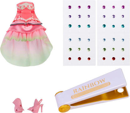 Rainbow High Be Dazzling - Adeline Rose - Boneca Fashion Rosa de 28cm com Ferramenta para Aplicar Brilho, Gemas Brilhantes e Acessórios de Estilo