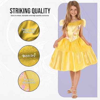 DISGUISE Fantasia oficial padrão oficial da Disney para meninas, fantasia de Belle para crianças, fantasia de Bela e a Fera, roupa de fantasia de Belle, fantasias do Dia Mundial do Livro para meninas