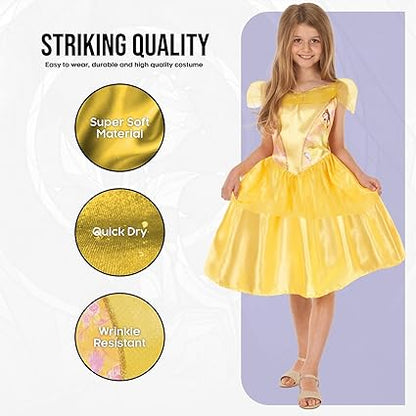 DISGUISE Fantasia oficial padrão oficial da Disney para meninas, fantasia de Belle para crianças, fantasia de Bela e a Fera, roupa de fantasia de Belle, fantasias do Dia Mundial do Livro para meninas