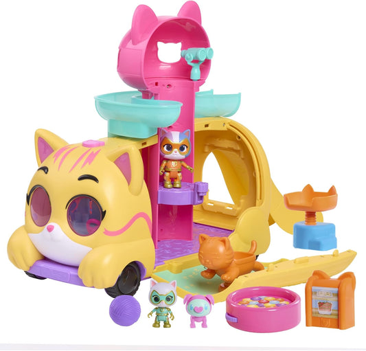Just Play Disney Conjunto de brinquedos Junior SuperKitties Purr ‘N’ Go com luzes e sons, 10 peças, figuras articuladas, brinquedo infantil para crianças a partir de 3 anos.