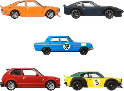Hot Wheels Conjunto Premium Car Culture Japan Historics com 4 recipientes contendo 5 carrinhos em escala 1:64 em um recipiente colecionável e empilhável para armazenamento e exibição, HRW84