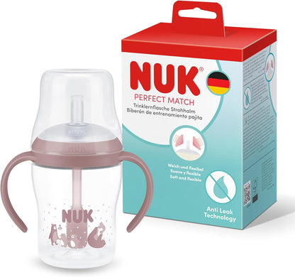 NUK Copo de Treinamento com Canudo Perfect Match | 8+ meses | 150 ml | Copo com canudo antivazamento para bebês | Alças antiderrapantes | Urso | 1 unidade