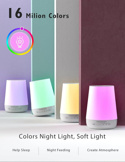 Momcozy Máquina de sons para bebês, com ruído branco para bebês dormirem, luz noturna, treinador de sono infantil com 34 sons relaxantes, temporizador, controle remoto por aplicativo e rotina de sono personalizada (branca).
