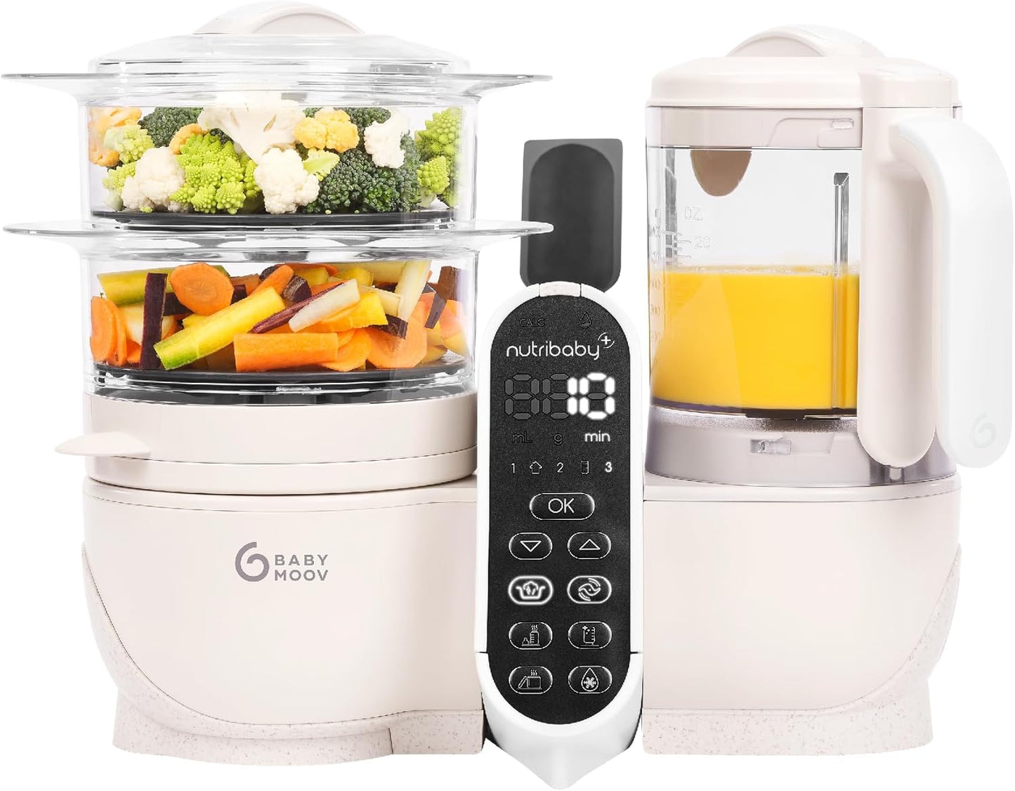 Babymoov Nutribaby Plus 6 em 1 Baby Food Maker, liquidificador e vaporizador de comida para bebê, processador de alimentos para desmame, aquecedor, descongelador, esterilizador, aprovado por nutricionista