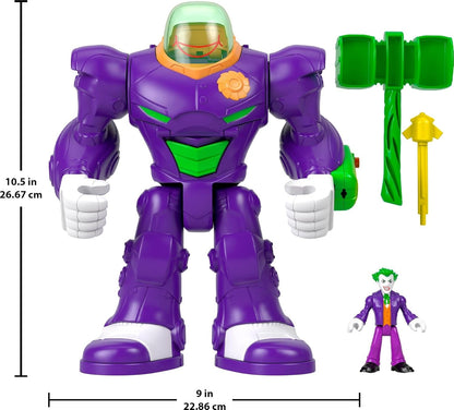 Fisher-Price Imaginext DC Super Friends, Robô Martelo do Coringa, Figura de Ação de 7,6 cm e Conjunto de Acessórios, Brinquedo de 26,7 cm Inclui Lançador, Projétil e Ejetor