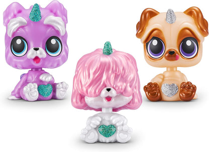 Rainbocorns Pocket Puppycorns, Brinquedo Surpresa Colecionável para Filhotes, Estatueta de Filhote em Miniatura, Brinquedo Fofo para Filhotes (Pacote com 3)