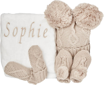 Conjunto de presentes personalizados para bebês meninos - Conjunto de roupas de inverno em tricô para bebês, presentes para recém-nascidos, itens essenciais para bebês para presentes de revelação de recém-nascidos