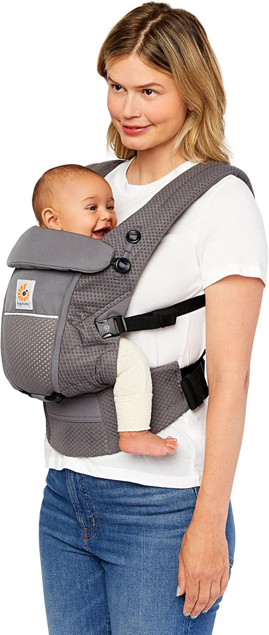 Ergobaby Adapt Carrier para recém-nascidos desde o nascimento, malha SoftFlex de 3 posições, posição ergonômica de transporte para frente e para trás do bebê, cinza grafite