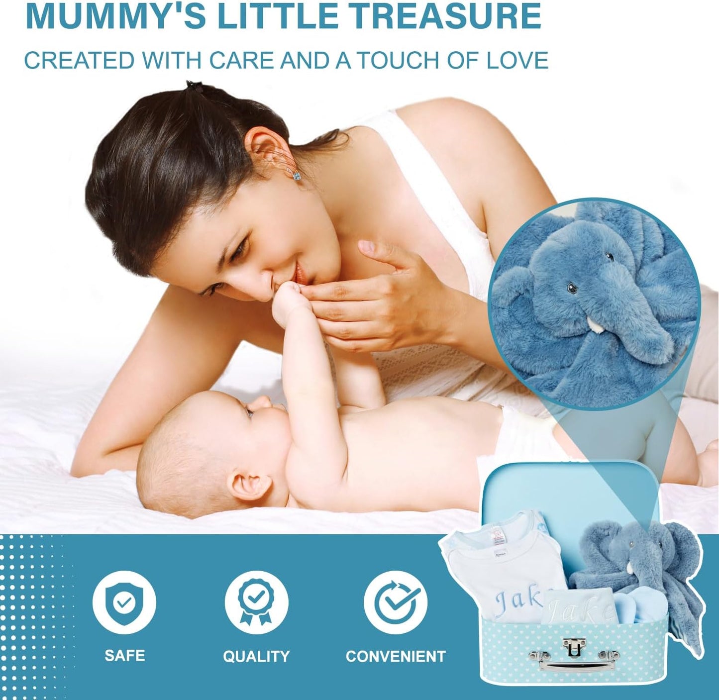 Baby Box Shop - Conjunto de presente para recém-nascidos - Cesta premium com chocalho para cachorro, porta-retratos, tecido de musselina, chá de bebê para recém-nascidos