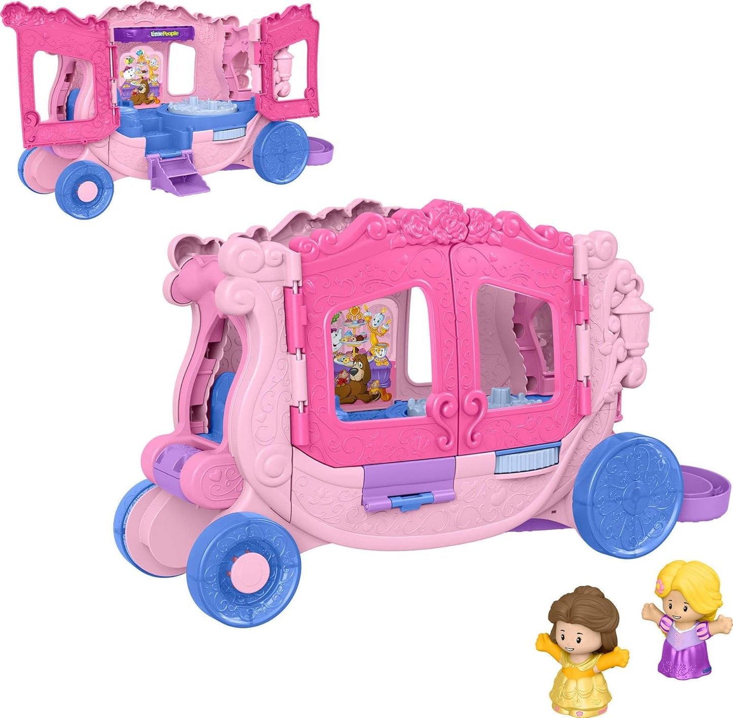Brinquedo Fisher-Price Little People Disney Princess Carruagem Musical com Figuras para Brincar de Faz de Conta - Crianças a partir de 18 Meses, JCW72