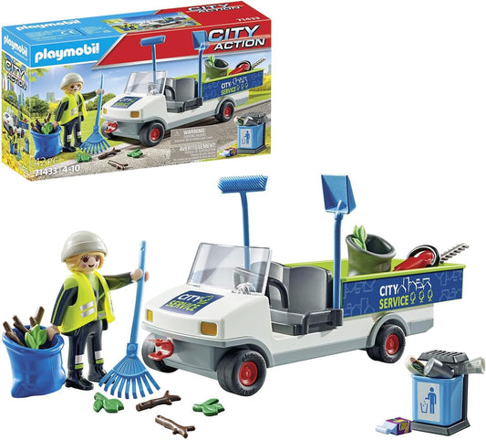 Playmobil 71433 City Life Limpieza Callejera con Vehículo Electrónico, Juguete Educativo Limpiador Urbano, Juego de Rol Imaginativo, Juegos Adecuados para Niños a Partir de 4 Años