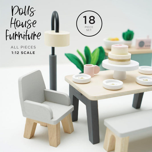 Le Toy Van- Conjunto de jogos de acessórios para casas de bonecas para sala de jantar Daisylane de madeira para casas de bonecas | Conjuntos de móveis para casas de bonecas - adequados para maiores de 3 anos