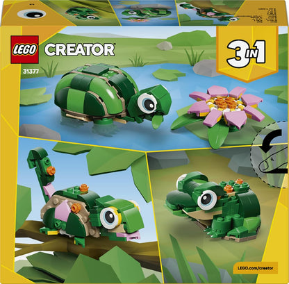 LEGO Creator Tartaruga 3 em 1 com Flor de Lírio-d'água - Figura de Animal que se Transforma em Camaleão ou Sapo - Ideia de Decoração de Mesa DIY - Presente de Aniversário para Meninas e Meninos a partir de 7 Anos - 31377