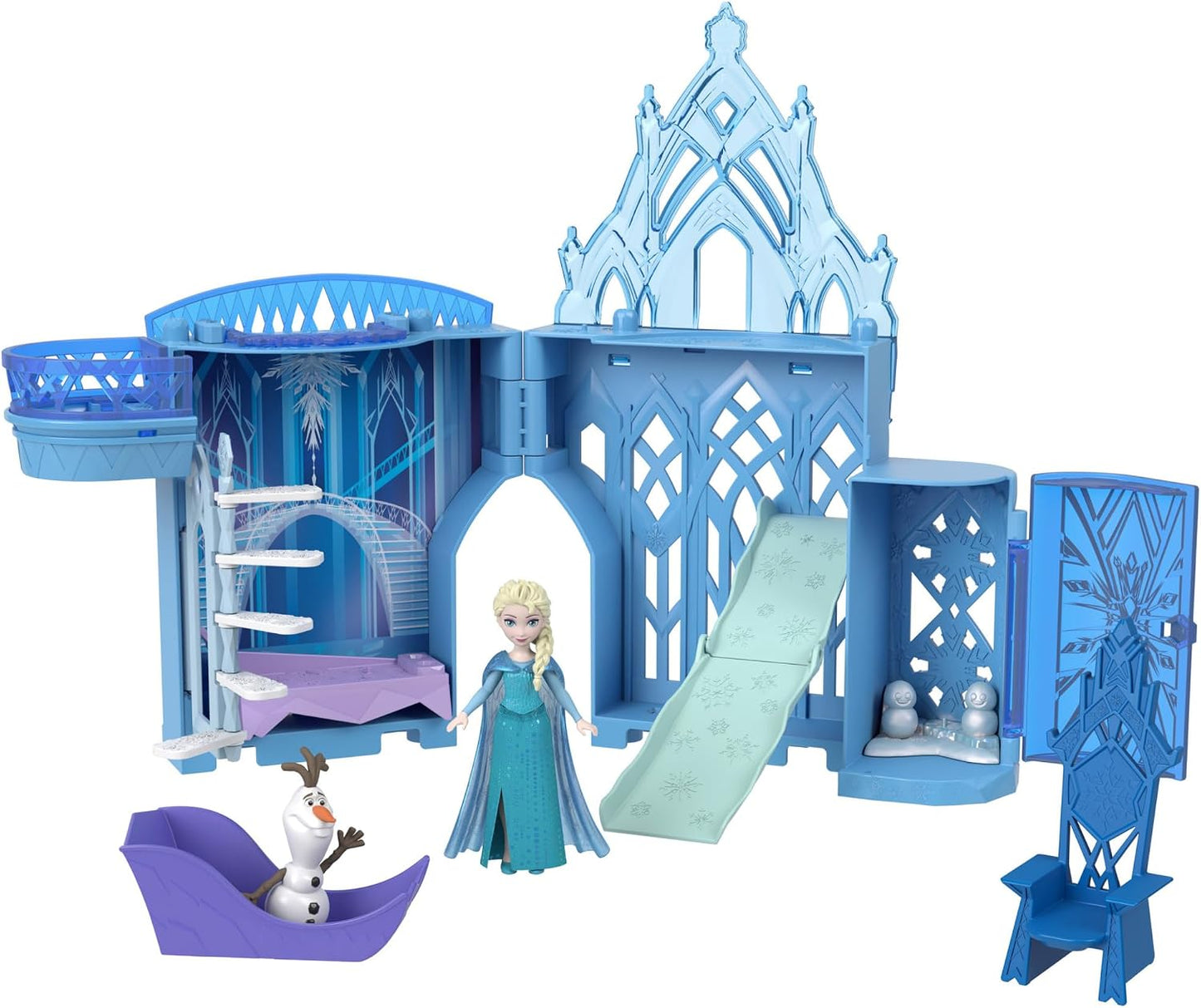 Mattel Disney Frozen Storytime Stackers – Casa de Bonecas Castelo de Gelo da Elsa | Boneca pequena articulada da Elsa, figura do Olaf e conjunto empilhável com 4 acessórios, inspirado no filme Disney Frozen, JDP63