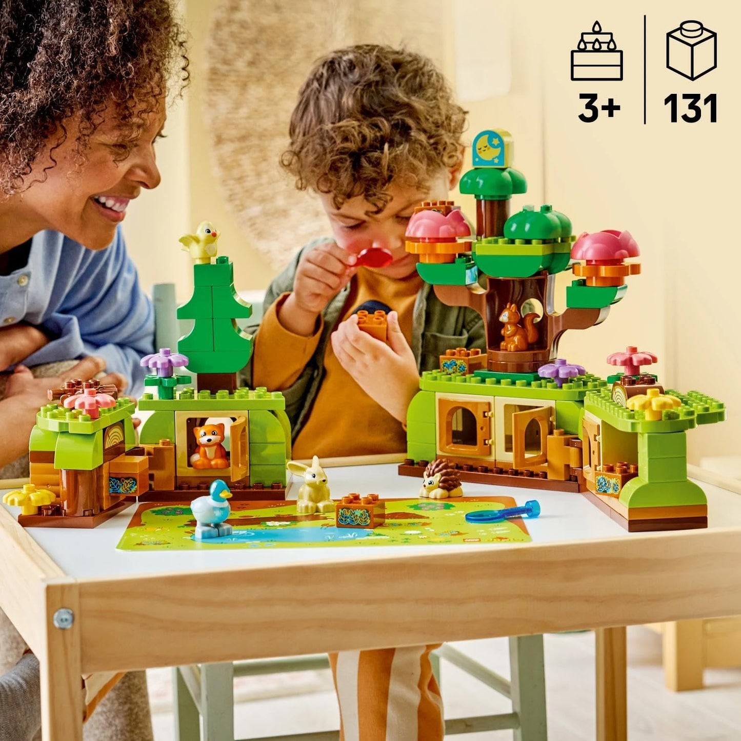 LEGO DUPLO Floresta da Descoberta com Animais Selvagens - Brinquedo Educativo para Crianças - Conjunto Montessori com Figuras de Animais, Árvores e Tapete de Atividades - Presente para Meninas e Meninos a partir