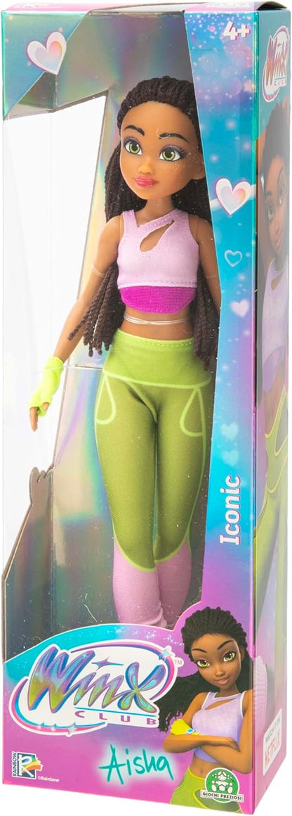 Winx Iconic Boneca – Aisha com Roupa Característica e Articulações – Boneca Fashion Clássica de 27cm com Calça Verde e Blusa Lavanda – Brinquedo Oficial do Clube Winx para Meninas – Brincadeira Mágica de Aventura – Idade 4+