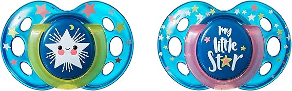 Tommee Tippee 18-36 meses mais perto da natureza Night Time 2 chupetas ortodônticas, modelo sortido sem BPA de silicone branco