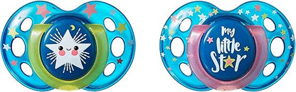 Tommee Tippee 18-36 meses mais perto da natureza Night Time 2 chupetas ortodônticas, modelo sortido sem BPA de silicone branco