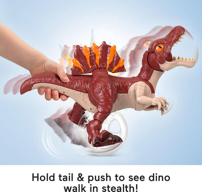 Brinquedo de dinossauro Fisher-Price Imaginext Jurassic World Rebirth, figura de Spinosaurus correndo com movimento de investida e mordida, 23 cm de altura, JFR24
