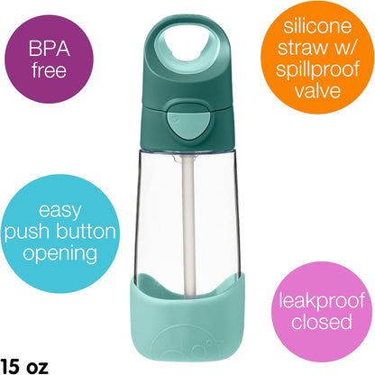 b.box Garrafa para água e bebidas Tritan™ | Garrafa com fácil aderência e tampa à prova de vazamentos | Design moderno e divertido para crianças, ideal para depois do copo de transição | 450ml/15oz (Verde Esmeralda)